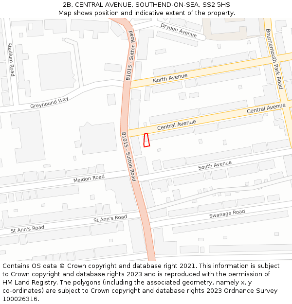 2B, CENTRAL AVENUE, SOUTHEND-ON-SEA, SS2 5HS: Location map and indicative extent of plot