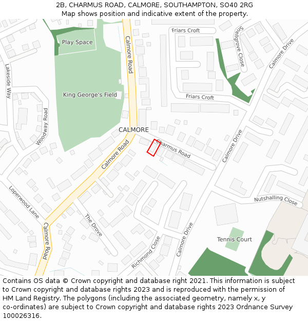 2B, CHARMUS ROAD, CALMORE, SOUTHAMPTON, SO40 2RG: Location map and indicative extent of plot