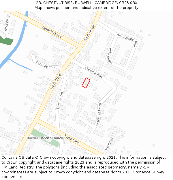 2B, CHESTNUT RISE, BURWELL, CAMBRIDGE, CB25 0BX: Location map and indicative extent of plot