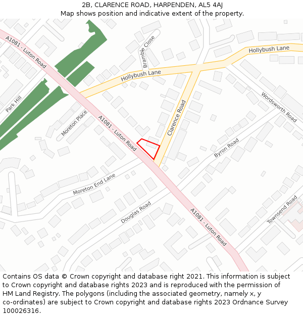 2B, CLARENCE ROAD, HARPENDEN, AL5 4AJ: Location map and indicative extent of plot