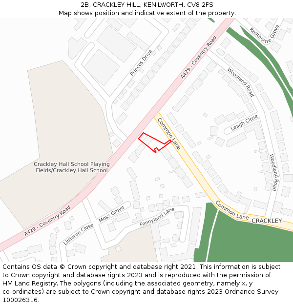 2B, CRACKLEY HILL, KENILWORTH, CV8 2FS: Location map and indicative extent of plot