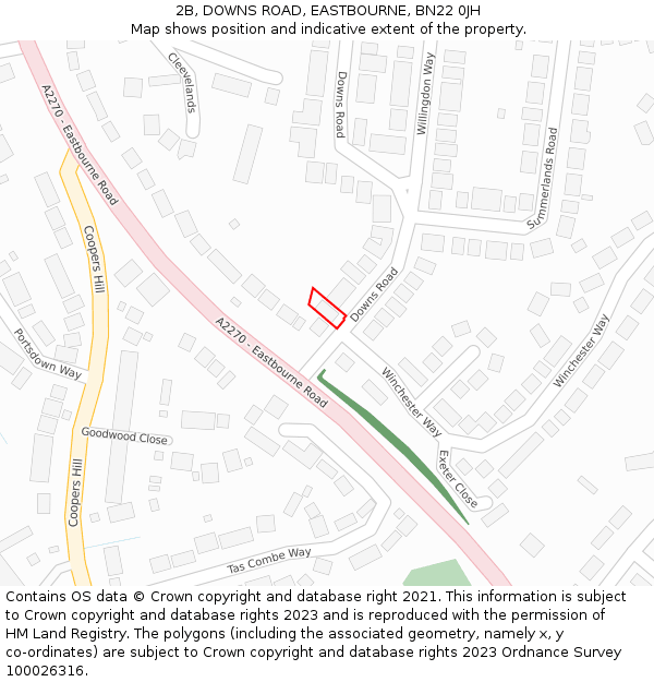 2B, DOWNS ROAD, EASTBOURNE, BN22 0JH: Location map and indicative extent of plot