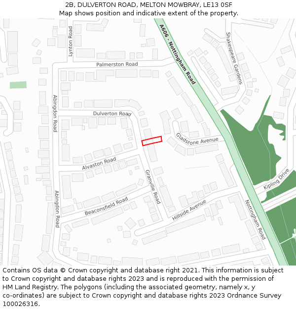 2B, DULVERTON ROAD, MELTON MOWBRAY, LE13 0SF: Location map and indicative extent of plot