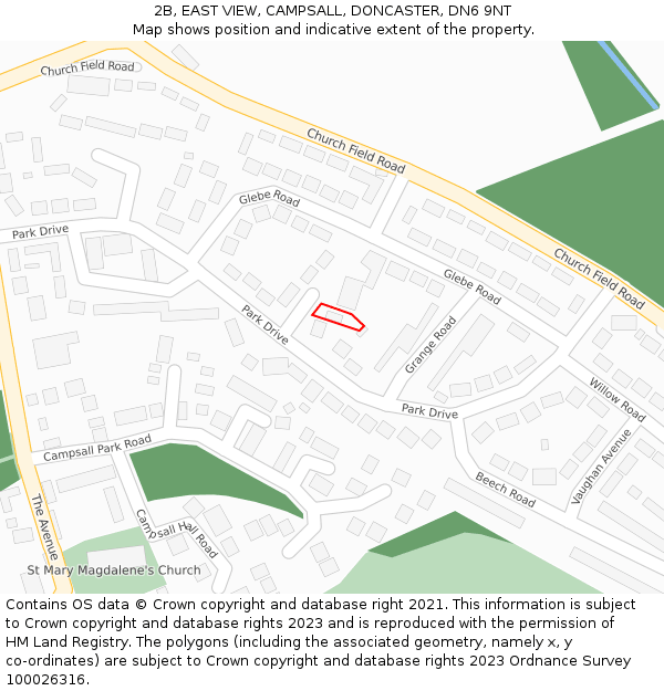 2B, EAST VIEW, CAMPSALL, DONCASTER, DN6 9NT: Location map and indicative extent of plot