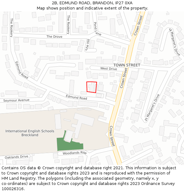 2B, EDMUND ROAD, BRANDON, IP27 0XA: Location map and indicative extent of plot
