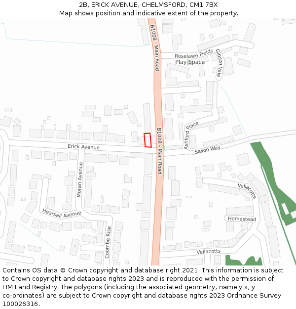 2B, ERICK AVENUE, CHELMSFORD, CM1 7BX: Location map and indicative extent of plot