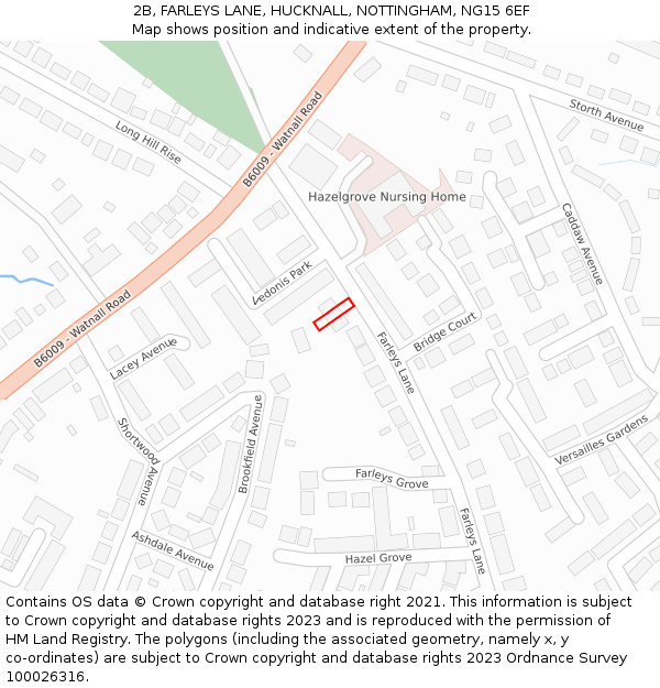 2B, FARLEYS LANE, HUCKNALL, NOTTINGHAM, NG15 6EF: Location map and indicative extent of plot