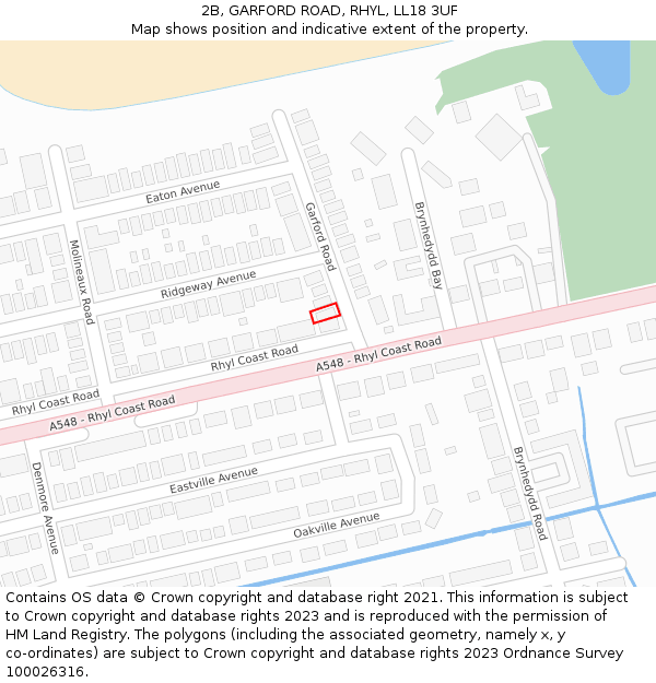 2B, GARFORD ROAD, RHYL, LL18 3UF: Location map and indicative extent of plot