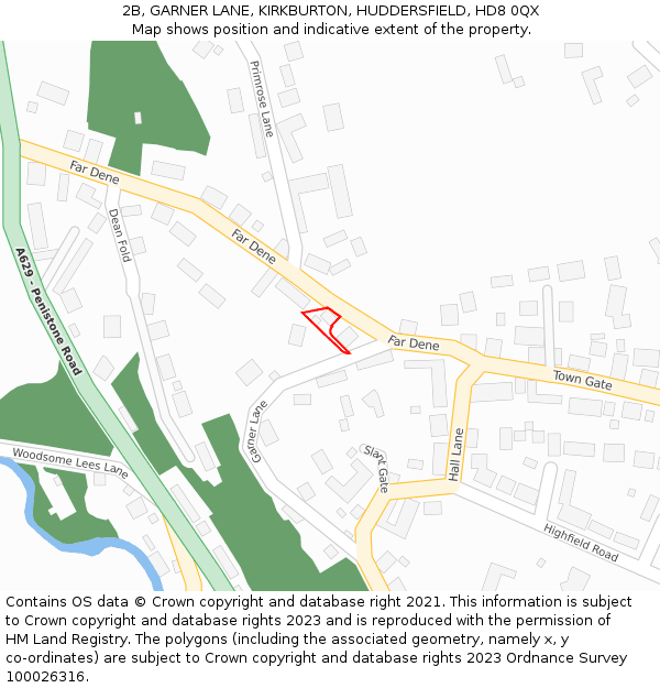 2B, GARNER LANE, KIRKBURTON, HUDDERSFIELD, HD8 0QX: Location map and indicative extent of plot