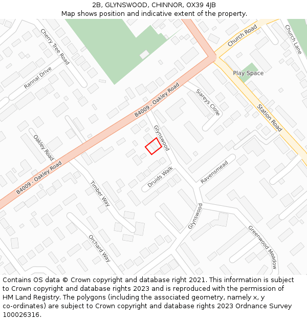 2B, GLYNSWOOD, CHINNOR, OX39 4JB: Location map and indicative extent of plot