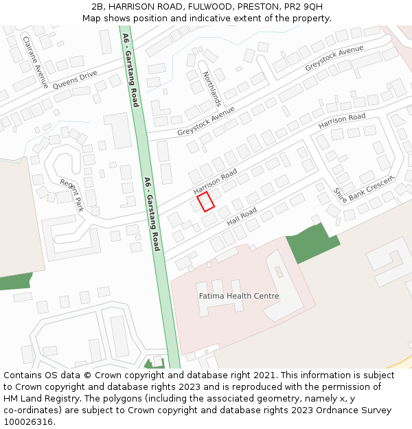 2B, HARRISON ROAD, FULWOOD, PRESTON, PR2 9QH: Location map and indicative extent of plot