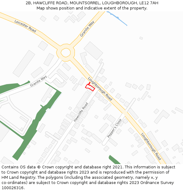 2B, HAWCLIFFE ROAD, MOUNTSORREL, LOUGHBOROUGH, LE12 7AH: Location map and indicative extent of plot