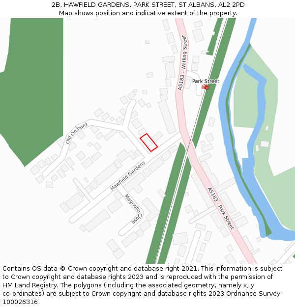 2B, HAWFIELD GARDENS, PARK STREET, ST ALBANS, AL2 2PD: Location map and indicative extent of plot