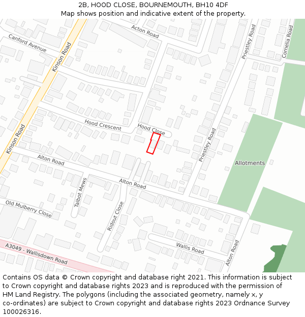 2B, HOOD CLOSE, BOURNEMOUTH, BH10 4DF: Location map and indicative extent of plot