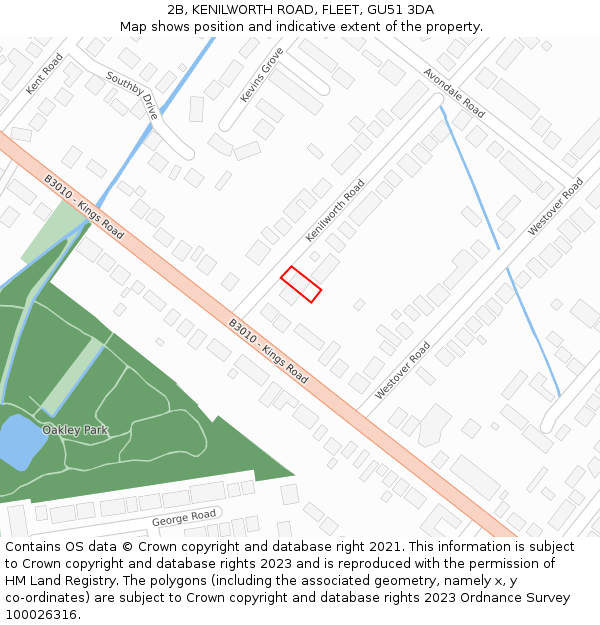 2B, KENILWORTH ROAD, FLEET, GU51 3DA: Location map and indicative extent of plot