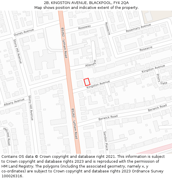 2B, KINGSTON AVENUE, BLACKPOOL, FY4 2QA: Location map and indicative extent of plot