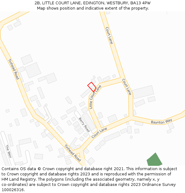 2B, LITTLE COURT LANE, EDINGTON, WESTBURY, BA13 4PW: Location map and indicative extent of plot