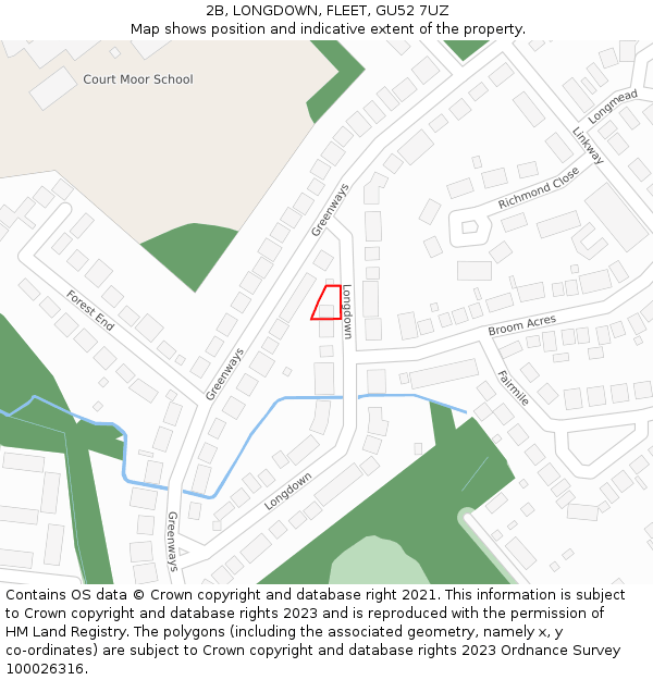 2B, LONGDOWN, FLEET, GU52 7UZ: Location map and indicative extent of plot