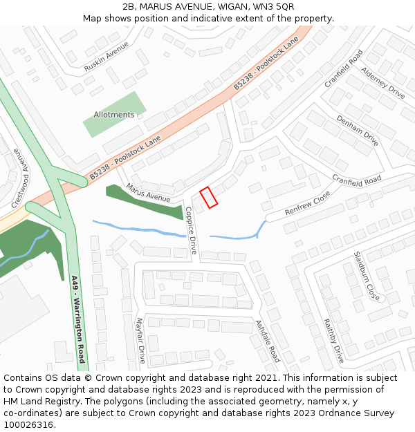 2B, MARUS AVENUE, WIGAN, WN3 5QR: Location map and indicative extent of plot