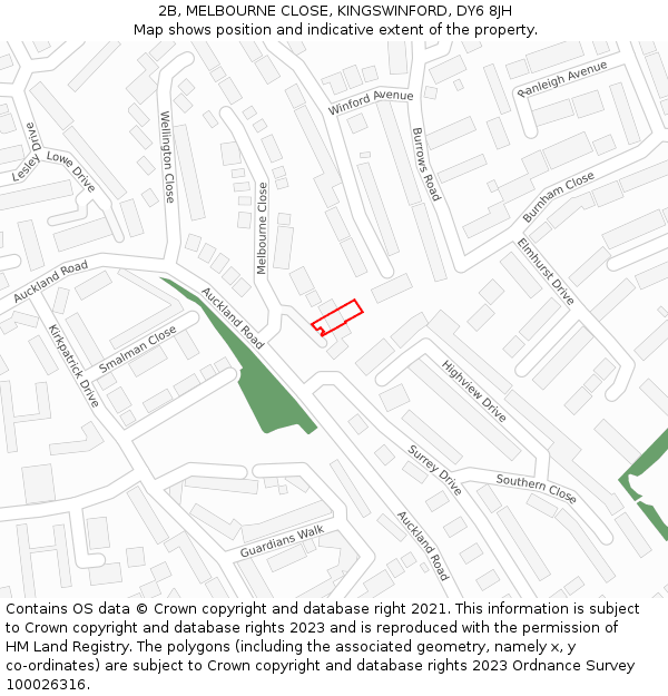 2B, MELBOURNE CLOSE, KINGSWINFORD, DY6 8JH: Location map and indicative extent of plot