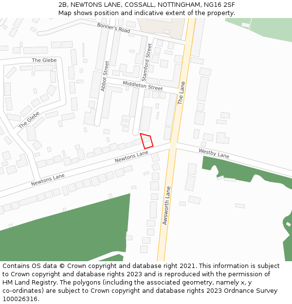 2B, NEWTONS LANE, COSSALL, NOTTINGHAM, NG16 2SF: Location map and indicative extent of plot