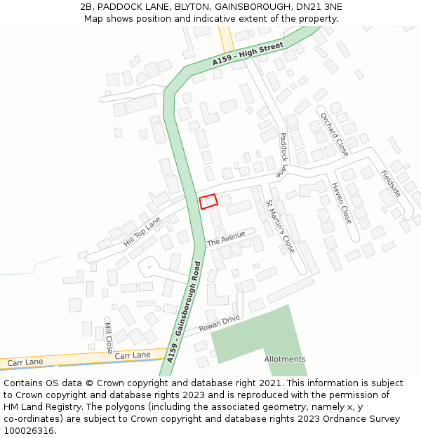 2B, PADDOCK LANE, BLYTON, GAINSBOROUGH, DN21 3NE: Location map and indicative extent of plot