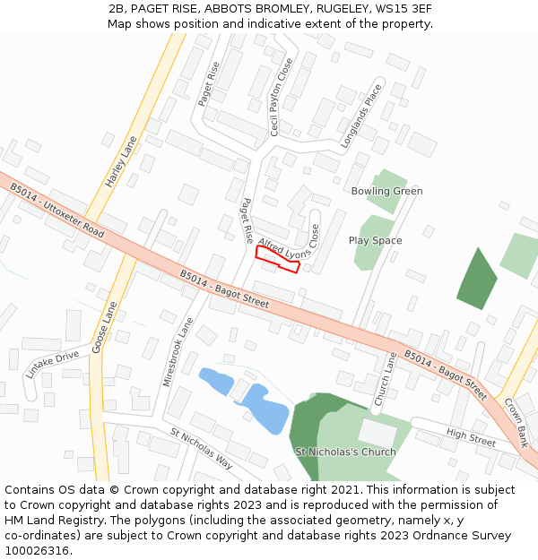 2B, PAGET RISE, ABBOTS BROMLEY, RUGELEY, WS15 3EF: Location map and indicative extent of plot