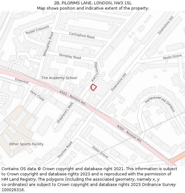 2B, PILGRIMS LANE, LONDON, NW3 1SL: Location map and indicative extent of plot