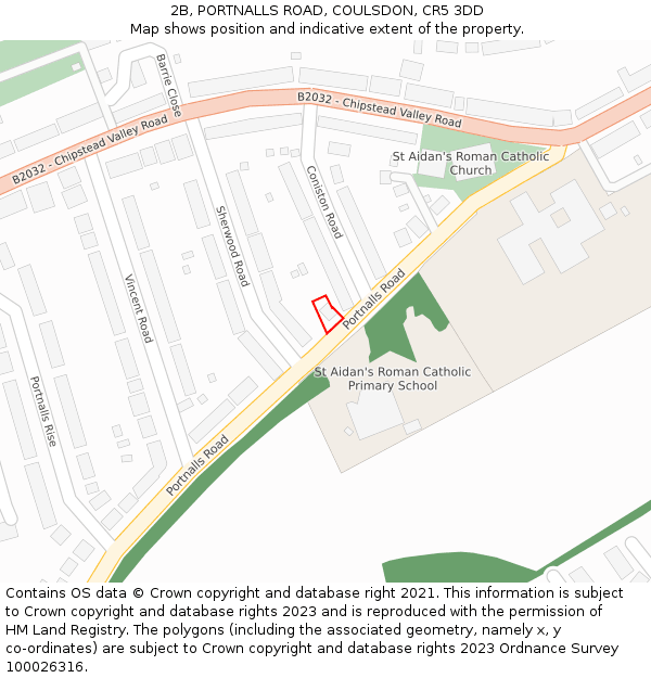 2B, PORTNALLS ROAD, COULSDON, CR5 3DD: Location map and indicative extent of plot