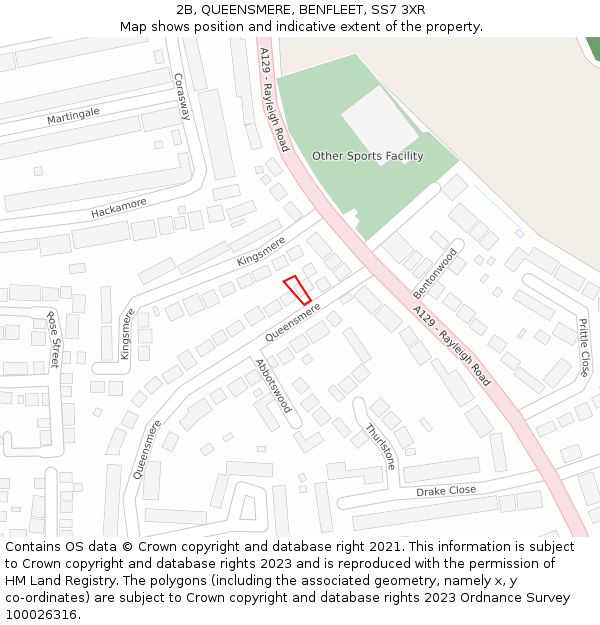 2B, QUEENSMERE, BENFLEET, SS7 3XR: Location map and indicative extent of plot