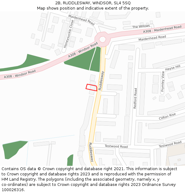 2B, RUDDLESWAY, WINDSOR, SL4 5SQ: Location map and indicative extent of plot