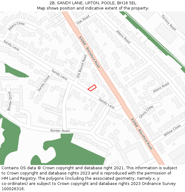 2B, SANDY LANE, UPTON, POOLE, BH16 5EL: Location map and indicative extent of plot