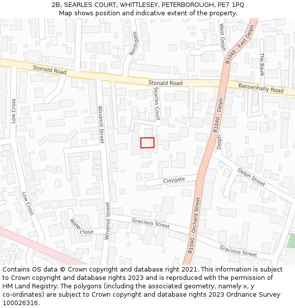 2B, SEARLES COURT, WHITTLESEY, PETERBOROUGH, PE7 1PQ: Location map and indicative extent of plot