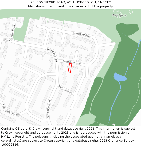 2B, SOMERFORD ROAD, WELLINGBOROUGH, NN8 5EY: Location map and indicative extent of plot