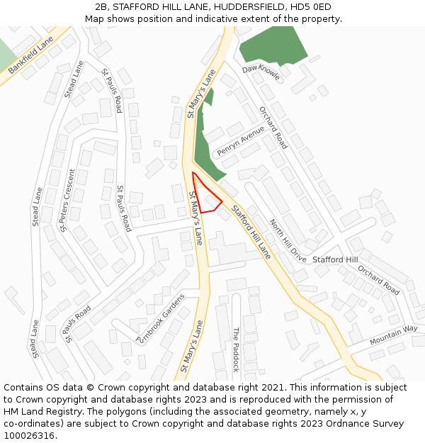 2B, STAFFORD HILL LANE, HUDDERSFIELD, HD5 0ED: Location map and indicative extent of plot