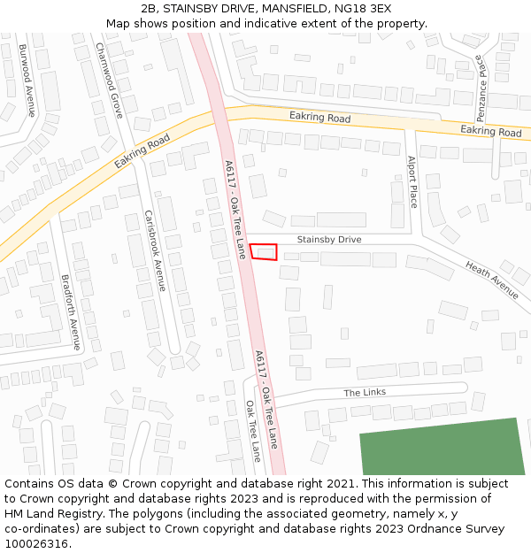 2B, STAINSBY DRIVE, MANSFIELD, NG18 3EX: Location map and indicative extent of plot