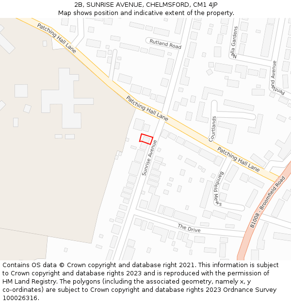 2B, SUNRISE AVENUE, CHELMSFORD, CM1 4JP: Location map and indicative extent of plot