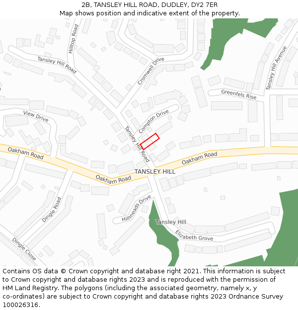 2B, TANSLEY HILL ROAD, DUDLEY, DY2 7ER: Location map and indicative extent of plot