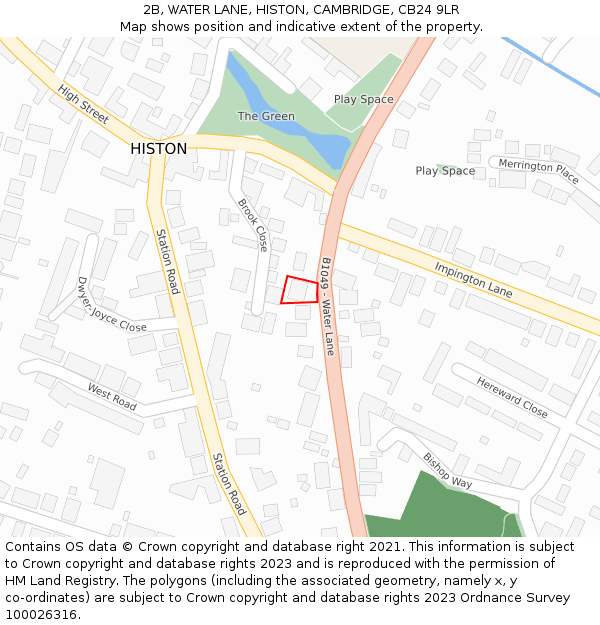 2B, WATER LANE, HISTON, CAMBRIDGE, CB24 9LR: Location map and indicative extent of plot