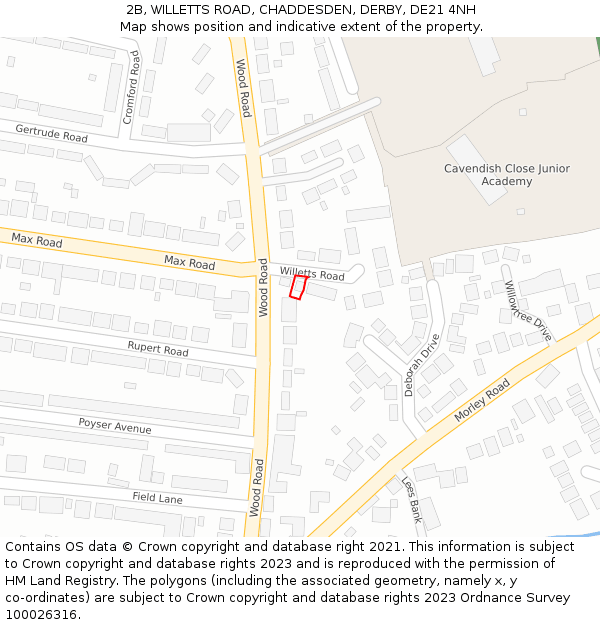 2B, WILLETTS ROAD, CHADDESDEN, DERBY, DE21 4NH: Location map and indicative extent of plot