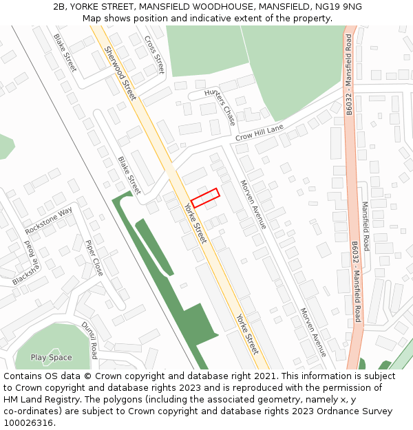 2B, YORKE STREET, MANSFIELD WOODHOUSE, MANSFIELD, NG19 9NG: Location map and indicative extent of plot