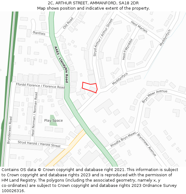 2C, ARTHUR STREET, AMMANFORD, SA18 2DR: Location map and indicative extent of plot