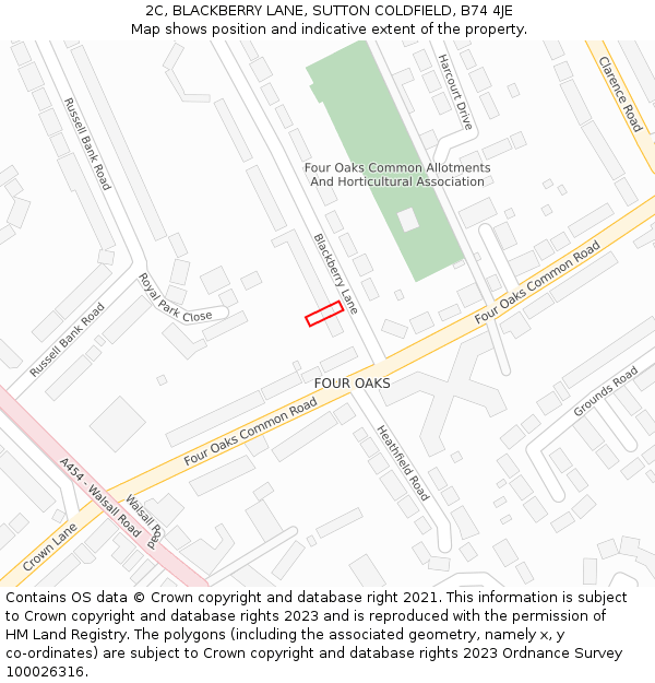 2C, BLACKBERRY LANE, SUTTON COLDFIELD, B74 4JE: Location map and indicative extent of plot