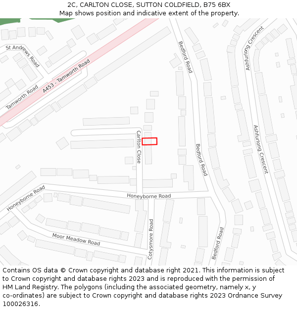 2C, CARLTON CLOSE, SUTTON COLDFIELD, B75 6BX: Location map and indicative extent of plot