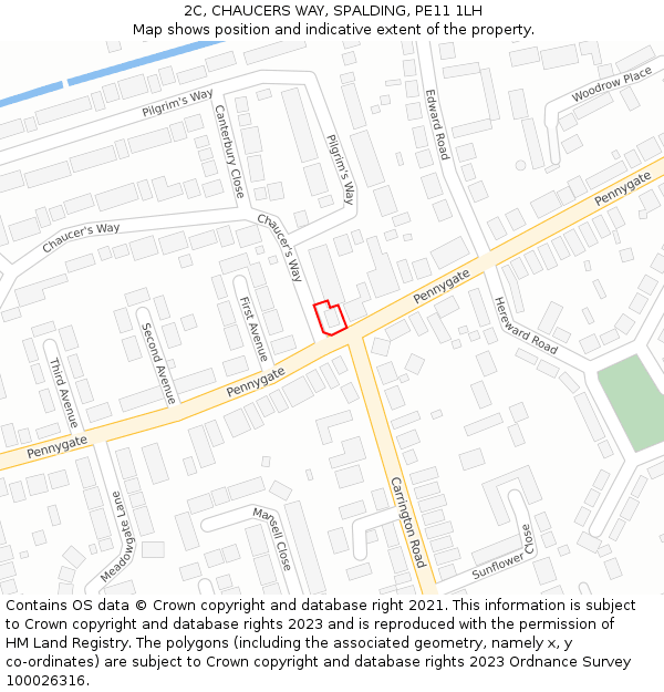 2C, CHAUCERS WAY, SPALDING, PE11 1LH: Location map and indicative extent of plot