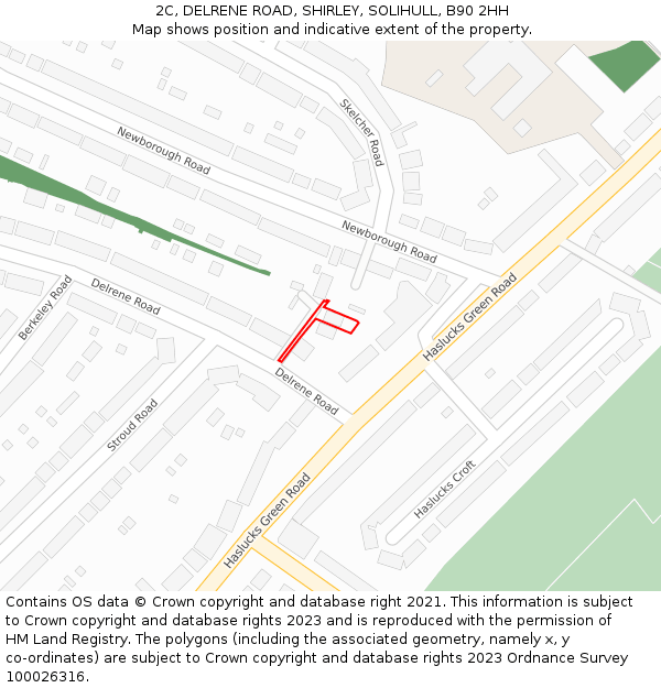 2C, DELRENE ROAD, SHIRLEY, SOLIHULL, B90 2HH: Location map and indicative extent of plot