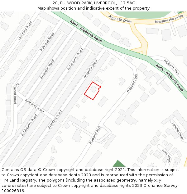 2C, FULWOOD PARK, LIVERPOOL, L17 5AG: Location map and indicative extent of plot