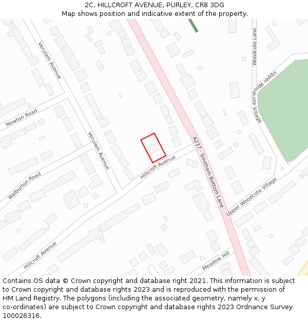 2C, HILLCROFT AVENUE, PURLEY, CR8 3DG: Location map and indicative extent of plot