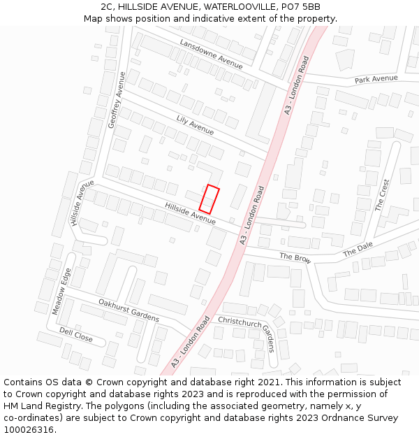 2C, HILLSIDE AVENUE, WATERLOOVILLE, PO7 5BB: Location map and indicative extent of plot