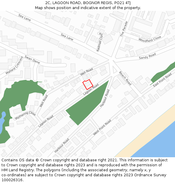 2C, LAGOON ROAD, BOGNOR REGIS, PO21 4TJ: Location map and indicative extent of plot